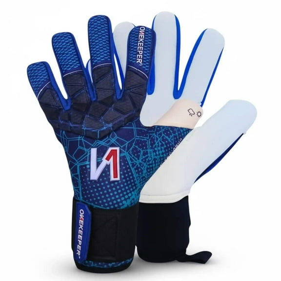 ONEKEEPER C-TEC Aqua – No Finger Spines – Cold and Wet Weather with Thin Neoprene Backhand – Pro Goalie Gloves, 3.5mm Aqua Latex, Negative Cut, Sizes 8-12