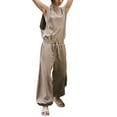thumbnail image 2 of Baberdicy Pants Pants Throw and Go Onesie Jumpsuits for Women Casual Summer 2023 Cutout Sleeveless Crewneck Drawstring Waist Long Pants Romper with Pockets Bodysuits for Women Khaki S-3Xl, 2 of 7