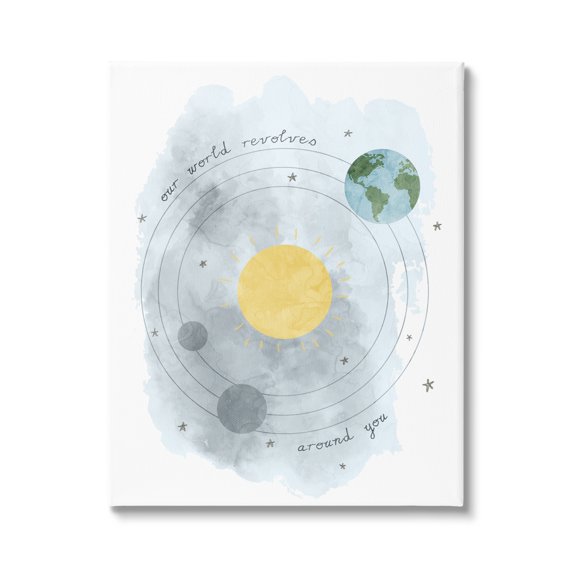 Stupell Industries World Revolves Around You Solar System Planetary Illustration Kids Painting Gallery-Wrapped Canvas Print Wall Art, 16 x 20, Design by Daphne Polselli