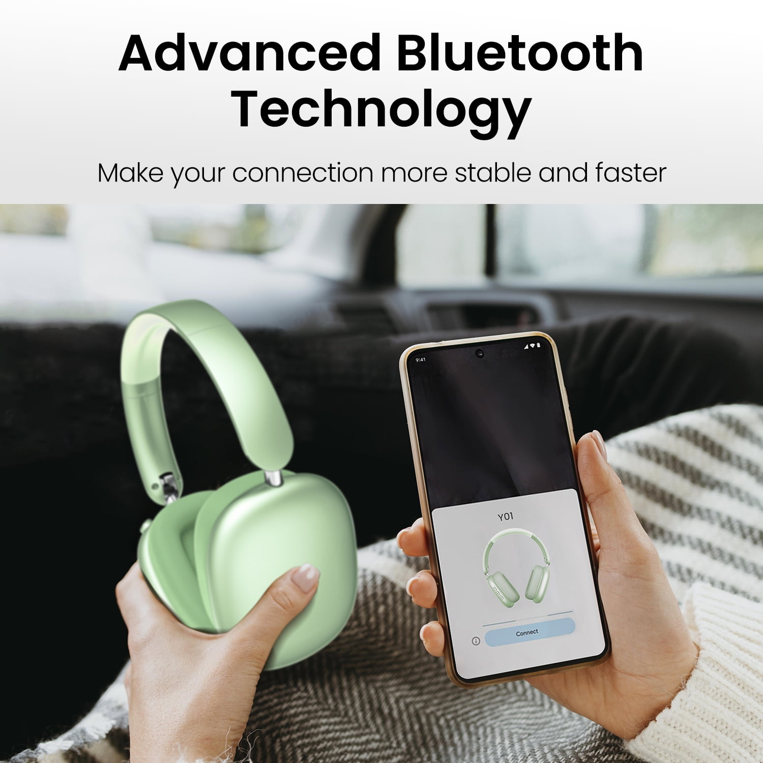 GASYESOY Y01 Bluetooth Headphones Wireless over Ear Noise Cancelling Headphones,36H Playtime Hi-Res Audio Foldable Lightweight for Travel, Home Office, Sport, Cellphone, PC Green