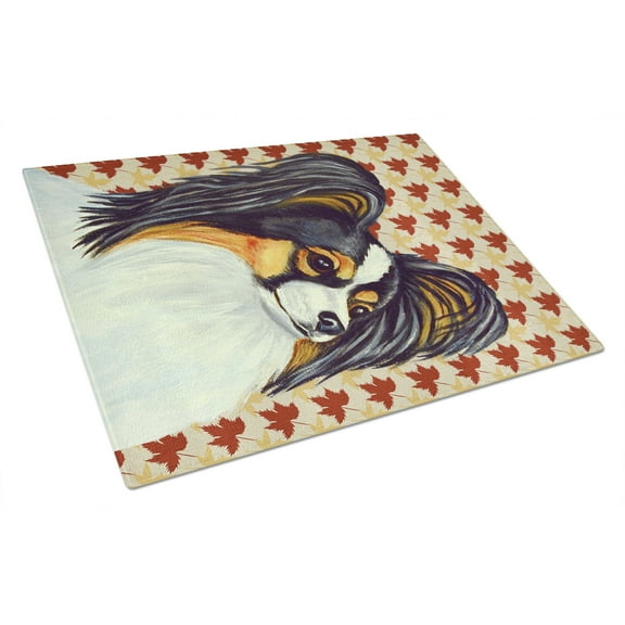 Caroline's Treasures Papillon Fall Leaves Portrait Glass Cutting Board Large