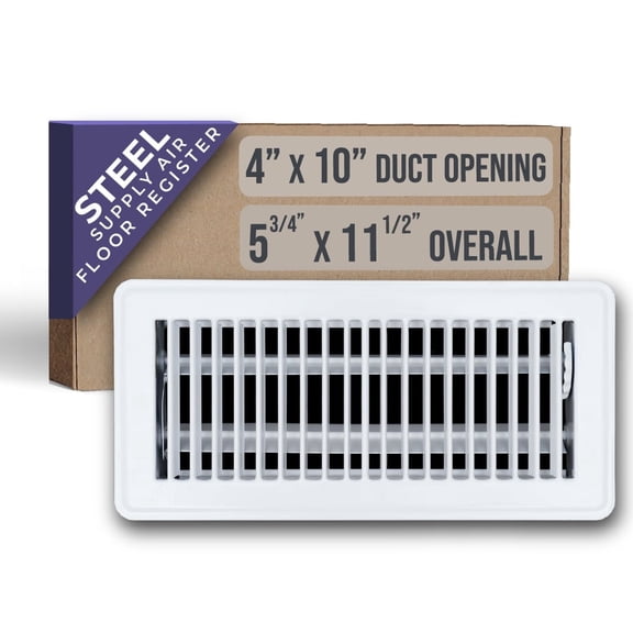 Fits 4x10 Duct Opening Floor Register with Louvered Design by Handua | Heavy Duty Walkable Design with Damper | Floor Vent Grille | Easy to Adjust Air Supply Lever | White