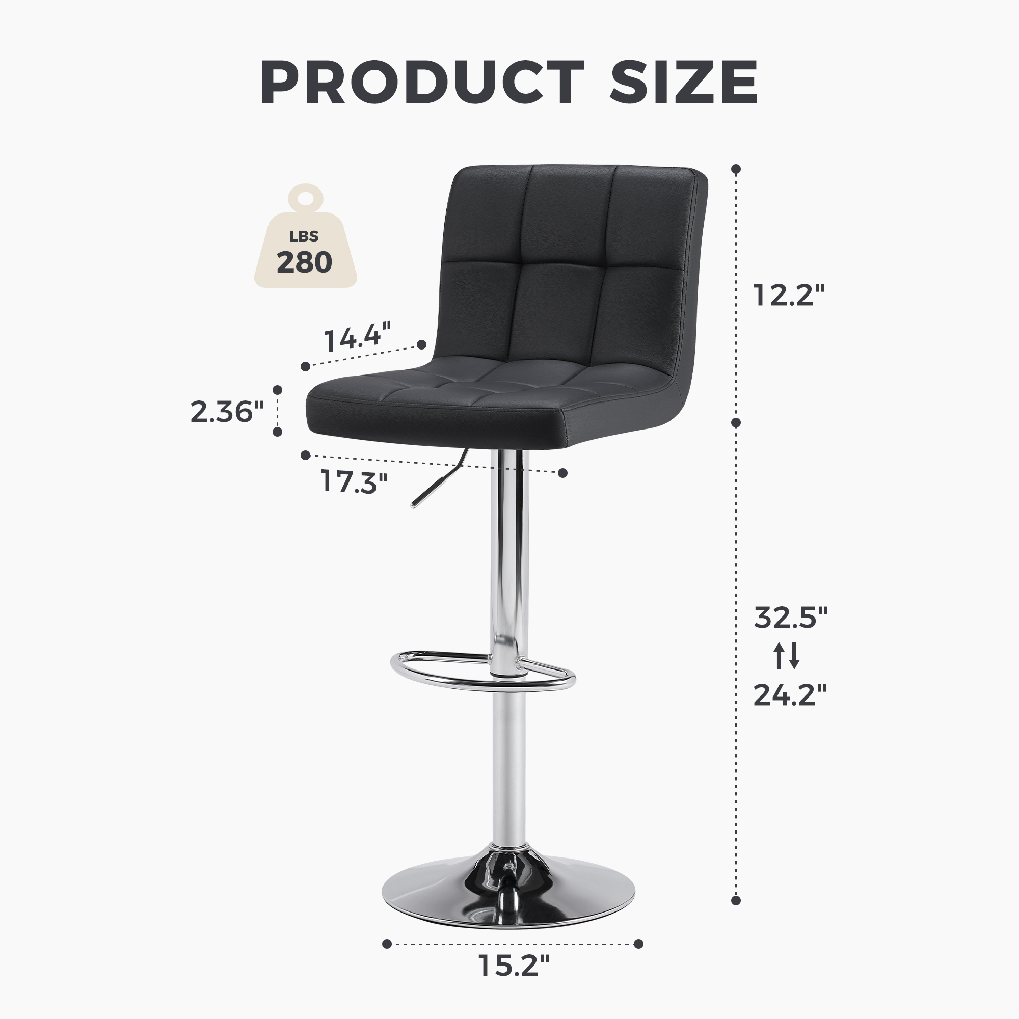 edx Swivel Bar Stools with Back, PU Leather, Black, Set of 4 photo 5