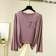 thumbnail image 4 of Lenpel Women's T Shirts Long Sleeve Crew Neck Ruffle Trim Lounge Pajama Tops Athletic Yoga Tees Loose Workout Blouses(Purple,Large), 4 of 7