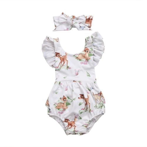 Newborn Toddler Infant Baby Girls Deer Ruffles Romper Jumpsuit Clothes Outfits