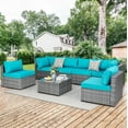 thumbnail image 6 of Walsunny 7 Piece Outdoor Patio Furniture Set, All-Weather PE Rattan Wicker Modular Sectional Conversation Sofa Set with Thick Cushions & Glass Coffee Table for Backyard, Poolside, Garden, Blue, 6 of 8