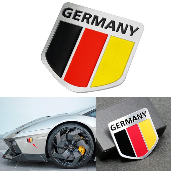 Xotic Tech 1pc Germany Flag Colored Chrome Emblem Badge Sticker for Front Grille Hood Compatible with BMW or Mercedes-Benz (2" x 2" x 0.05")
