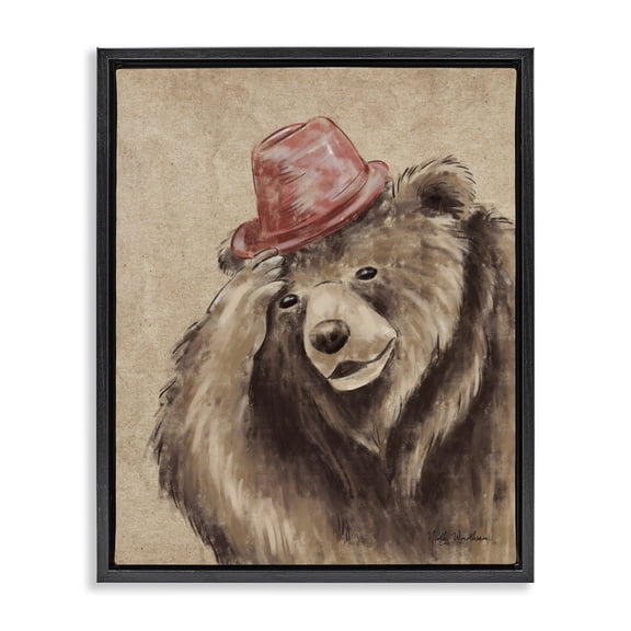 Stupell Industries Eclectic Brown Bear in Hat Black Floating Frame Canvas Art, 17 x 21, by Nidhi Wadhwa