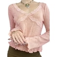 thumbnail image 3 of hirigin Women Fashion Wild Crop Tops Lace Patchwork V-Neck Long Sleeve Knitted T-Shirts Spring Autumn Slim Fit Bottoming Shirts, 3 of 7