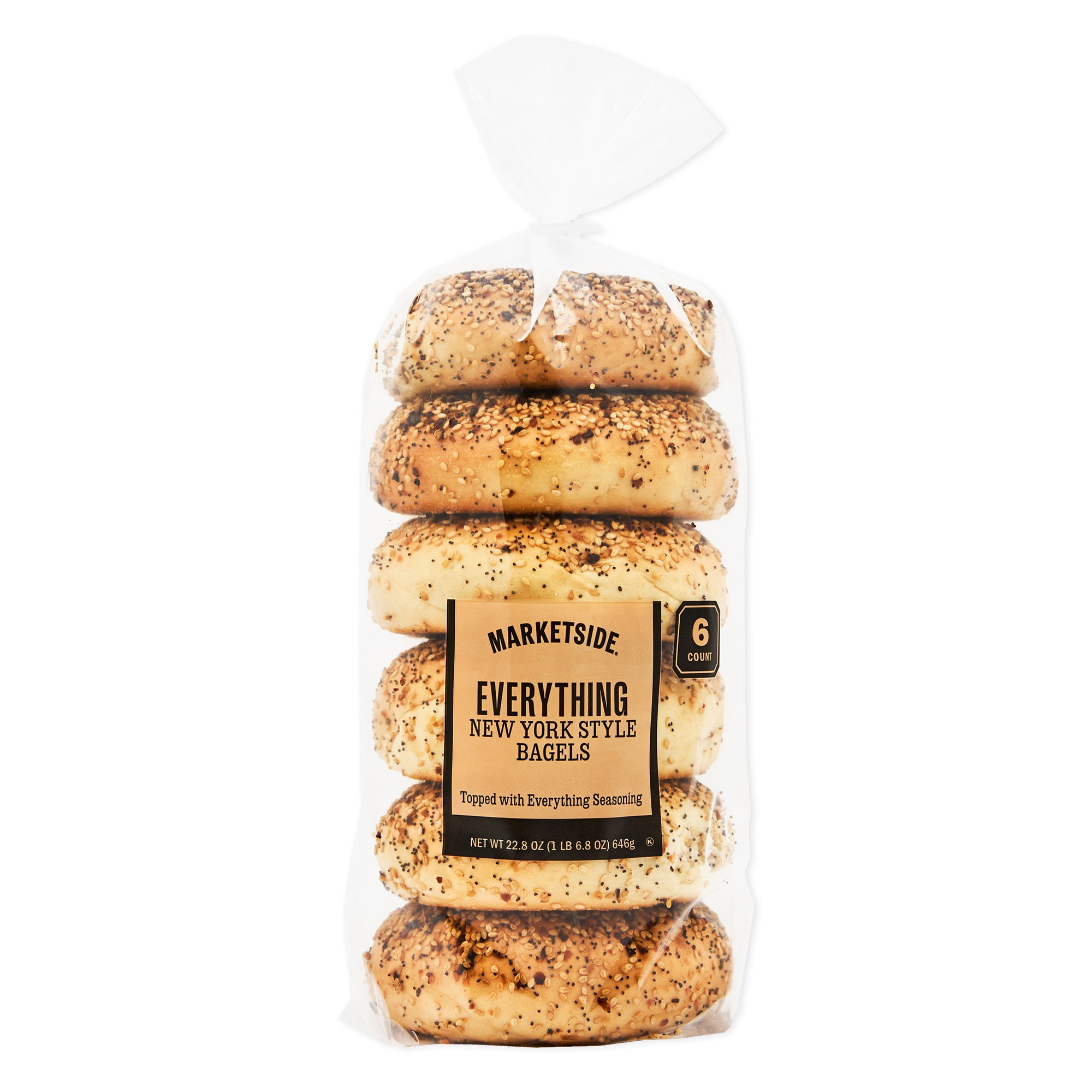 Marketside Fresh Everything Bagels, Wheat and Barley Flour, Shelf-Stable, 22.8 oz, 6 Count