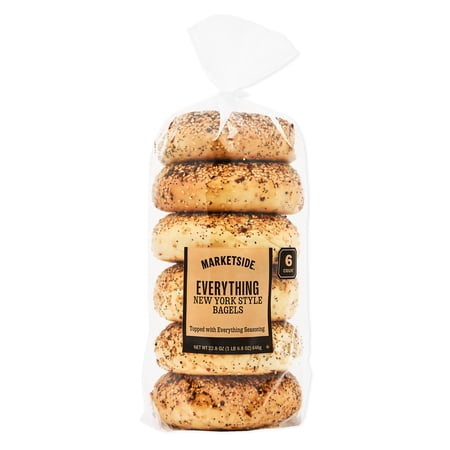 Marketside Fresh Everything Bagels, Wheat and Barley Flour, Shelf-Stable, 22.8 oz, 6 Count