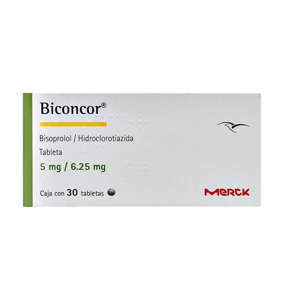 Biconcor Fumarato De Bisoprolol 5 mg, Hidroclorotiazida 6.5 mg 30 tabletas