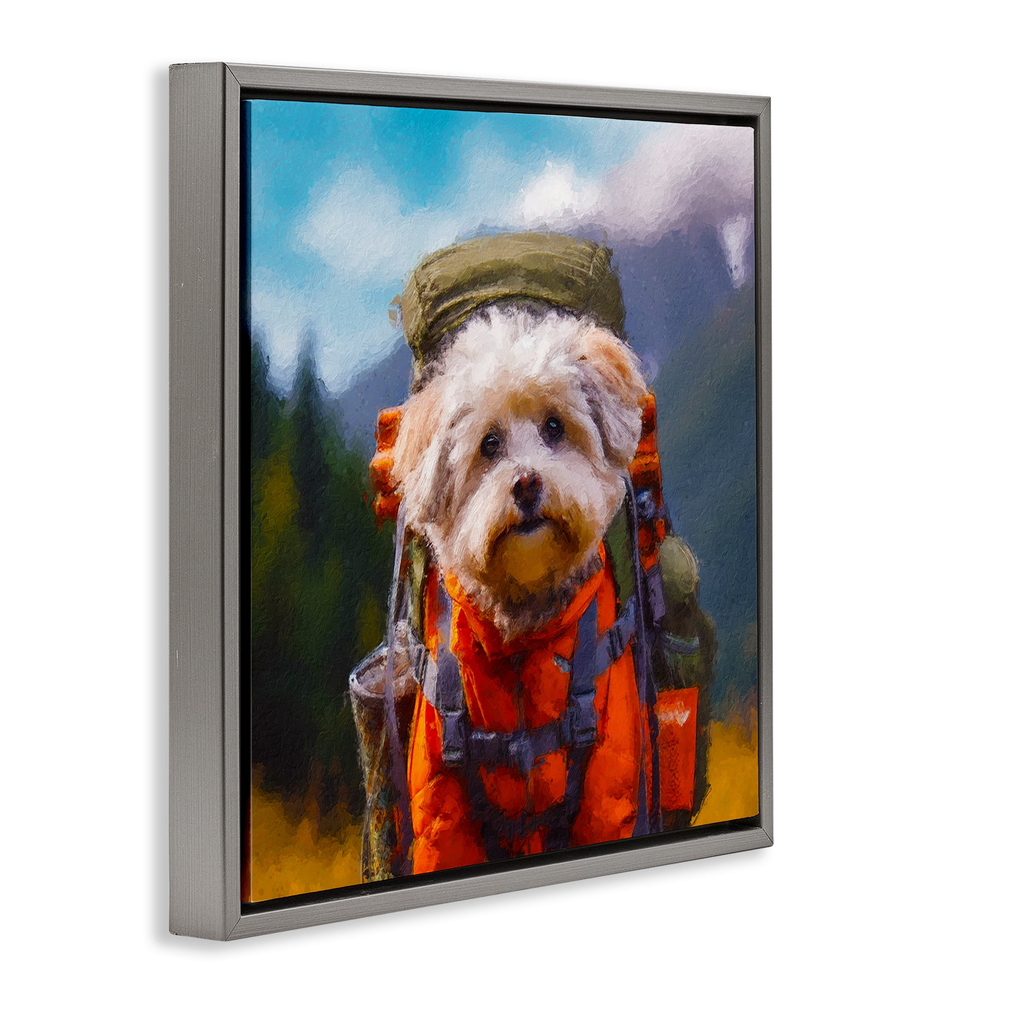Stupell Industries Adventuring Hiker Dog Gray Framed Floater Canvas Wall Art, design by Sean Parnell