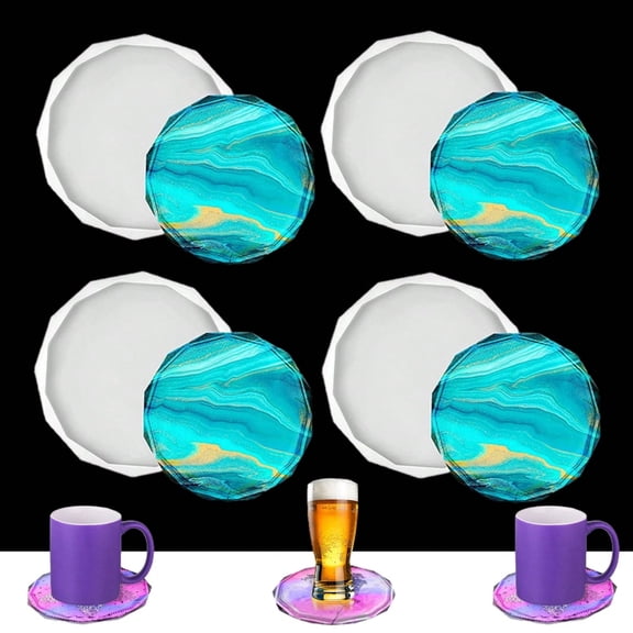 4 Pack Resin Coaster Molds, DIY Silicone Crystal Coaster Molds for Resin Casting, Round Coaster Silicone Molds for Craft Epoxy Resin Making, Perfect for Home Desk Decoration
