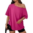 thumbnail image 2 of Short Sleeve Tops for Women, Womens Off the Shoulder Tops, Oversized Summer Spring T-Shirts 2026, 2 of 6