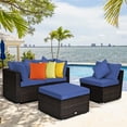 thumbnail image 1 of Costway 4PCS Patio Rattan Furniture Set Sofa Ottoman Cushion Garden Deck Navy, 1 of 10