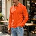 thumbnail image 6 of LTTVQM Men's Long Sleeve Polo Shirt Classic Soft Breathable Collared Golf Top Solid Tone Lightweight Casual Daily Office Shirt Saffron M, 6 of 8