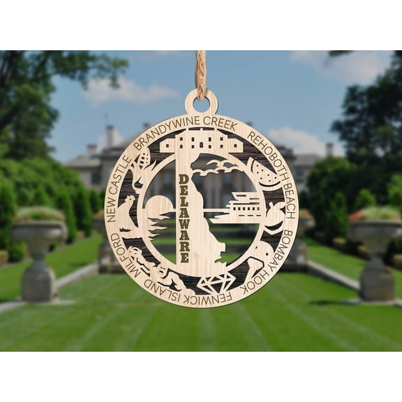The Cabin Woodworker - Baltic Birch Wood - Delaware State Ornament - Solid Backing