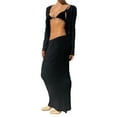 thumbnail image 3 of Sedceaty Women Autumn 2 Pieces Outfits, Solid Color Knitted Ribbed Long Sleeve Button-Down Cardigan Tops + Long Skirts Set, 3 of 8