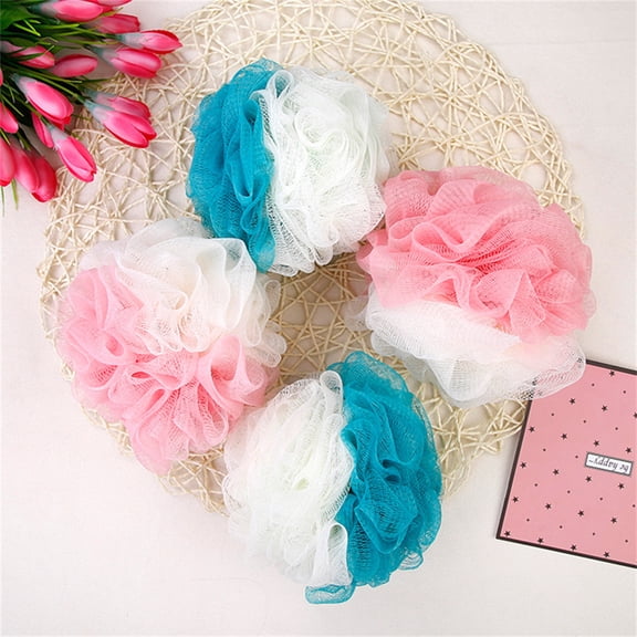 Tutuviw Bath Sponge Shower Loofahs, Soft Net Body Scrubber Sponge Ball Mesh Pouf Bath Loofah Sponge Body Wash Puff, Pack of 4 ( Pink Blue Pink & White Blue & White )