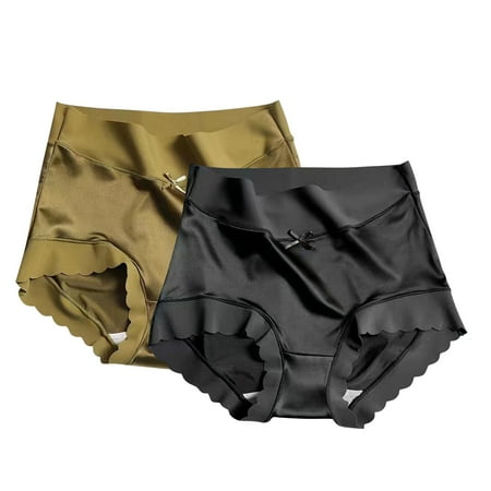 HCURIBAD Panties for Women 2 PCS Women s High Waisted Satin No Trace Panties Stretchy Plus Size Triangle Panties  Underwear Women Pack  Seamless Underwear  No Show Underwear Coffee L