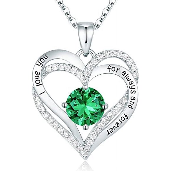 HESHPAWS Love Pendant Necklaces for Women   with Birthstone Zirconia, Christmas Birthday Anniversary Jewelry Gift for Women Wife