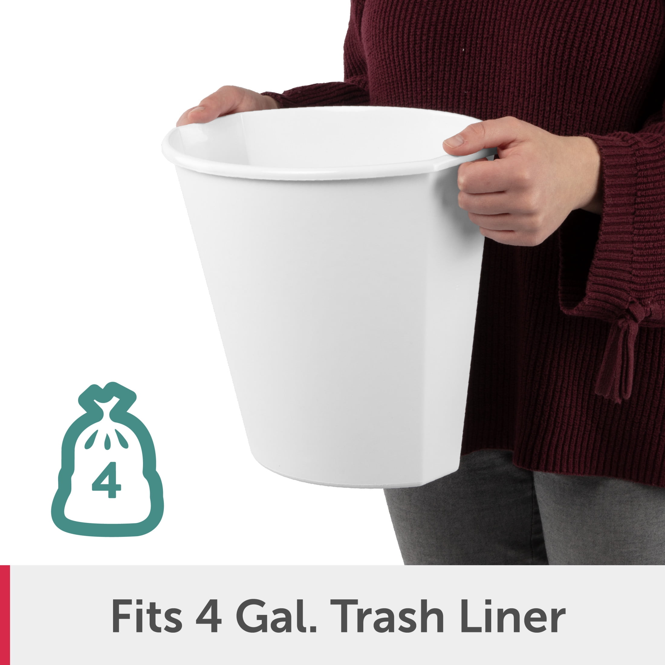 (4 pack) Sterilite Small Bathroom Trash Can, 2.5 Gallon Plastic Garbage Bucket Bin with No Lid, White