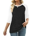 thumbnail image 3 of Womens Ribbed Knit Tops Ruffled 3/4 Sleeve Base Sweater Crew Neck Pullover Solid/Colorblock Fall Casual Clothes (XL, Black 01), 3 of 5