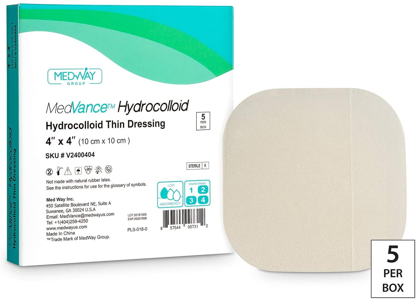 MedVance TM Hydrocolloid - Hydrocolloid Adhesive Thin Dressing, 4'x4', Box of 5 dressings'