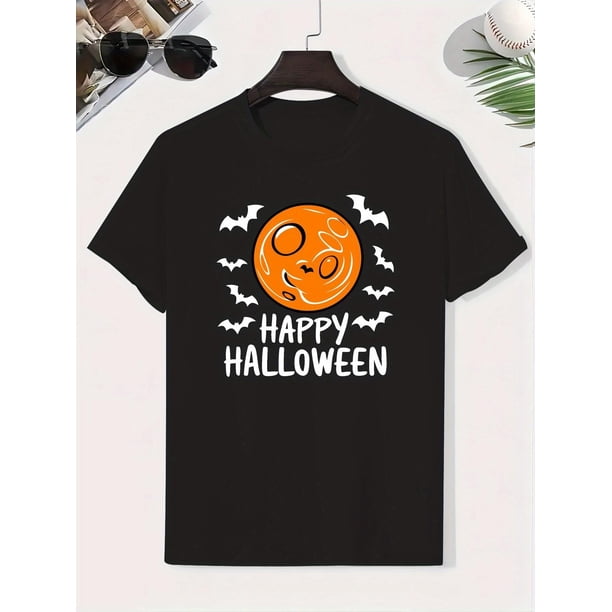 Halloween T-shirt - Cotton Boys T-Shirt - Lightweight, Comfortable Short Sleeve Top with Playful Halloween Design, Black with Festive Elements, Perfect for Kids, Summer Clothing, Halloween Clothing