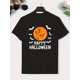 thumbnail image 1 of Halloween T-shirt - Cotton Boys T-Shirt - Lightweight, Comfortable Short Sleeve Top with Playful Halloween Design, Black with Festive Elements, Perfect for Kids, Summer Clothing, Halloween Clothing, 1 of 6