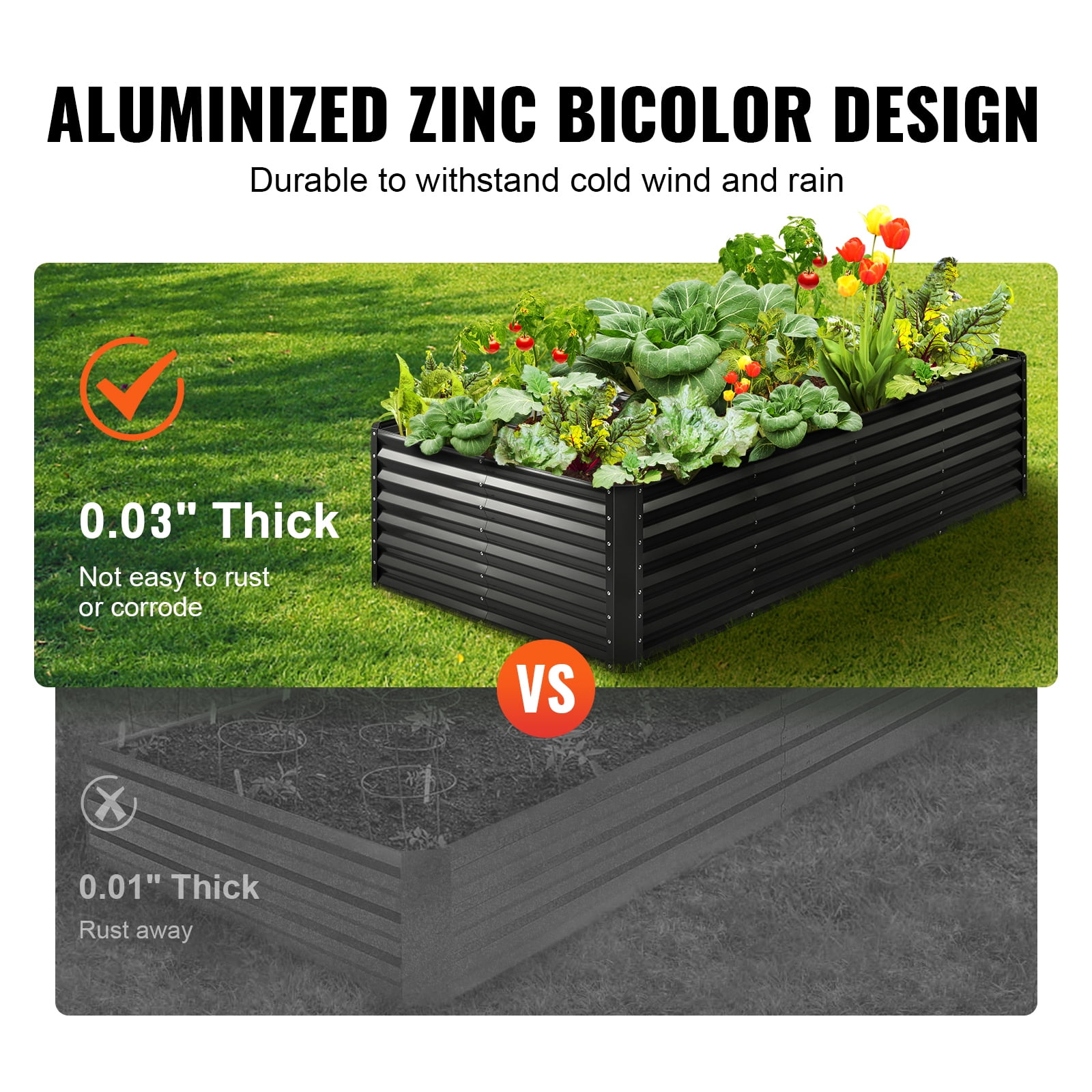 KFFKFF Galvanized Raised Garden Bed Planter Box 94.5x47.2x23.6" Flower Vegetable