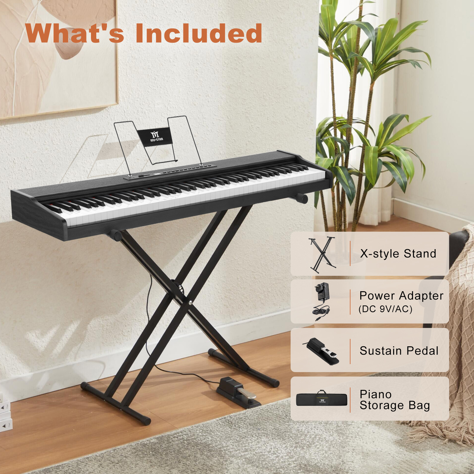 Black Portable 88Keys Full Size Electric Digital Piano Semi Weighted Keyboards w/Stand,MIDI USB,Bluetooth,Pedal,Bag