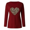 thumbnail image 3 of Kayannuo Clearance Fall Clothes For Women Women Valentine's Day Casual Long Sleeve O Neck Leopard Print Heart-shaped Top Wine, 3 of 4