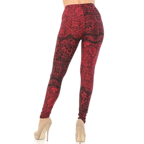 Buttery Soft Rouge Leaf Extra Plus Size Leggings - 3X-5X (Red,XPlus One Size)