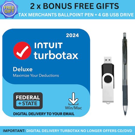 [New Version] TurboTax Deluxe 2024 Tax Software - Federal & State Tax Return [PC/MAC Download] - BONUS FREE 4GB USB 2.0 Flash Drives