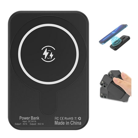 Hotpom Mini Magnetic Power Bank, 10000mAh Portable Wireless Fast Charger, for Outdoor Travel,Climbing, hiking and daily use Emergency Backup Power, Compatible with iPhone, Samsung, Black