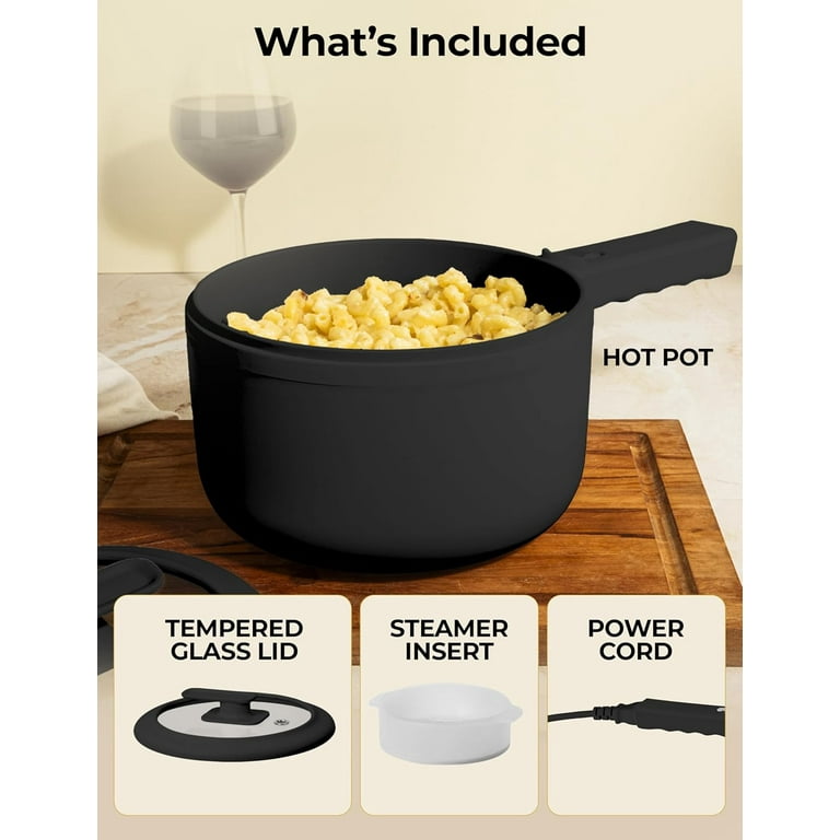 CERAMAX Electric Hot Pot with Lid and Steamer, 1.5L Non Toxic
