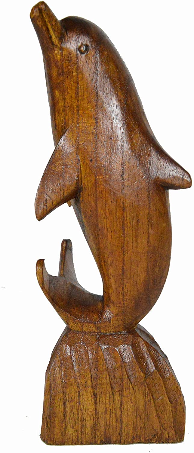SM Hand Carved Wood DOLPHIN Table Top Carving Sculpture Ocean Sea Nautical Decor