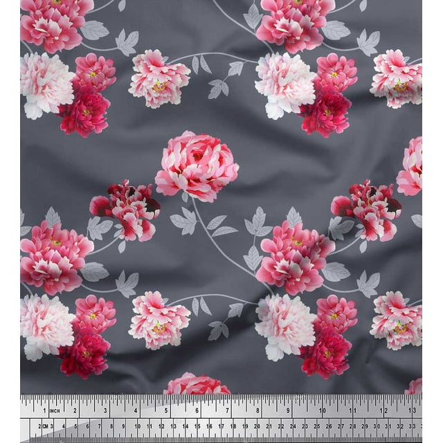 Soimoi Coton Canard Tissu Roses & Feuilles Floral Tissu Imprimé 1 Yard 42 Inch Wide