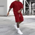 thumbnail image 3 of BRANROY Men's Summer Outfits 2 Piece - Short Set Tracksuit for Men, Casual Two Piece Outfit with Tee & Shorts,Wine,S, 3 of 6