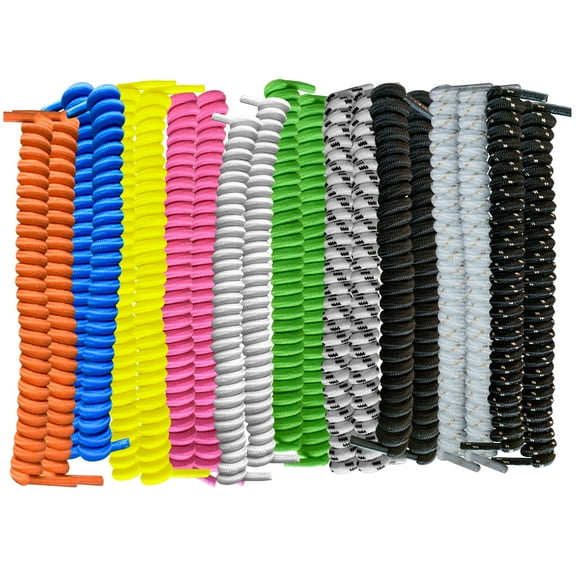 FootMatters Curly No Tie Shoelaces Elastic Spring Laces (Multicolor - 10 pair)