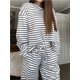 thumbnail image 2 of Pijamas de rayas for mujer, conjuntos de 2 piezas, camisetas de manga larga, pantalones anchos con cordón, conjuntos a juego, conjuntos de estar en casa, 2 of 7