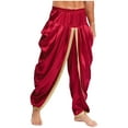 thumbnail image 2 of Miutii Men Satin Baggy Harem Palazzo Pants South Indian Dhoti Wrap Trousers Gym Yoga Exercise Sport Wear Burgundy S, 2 of 7