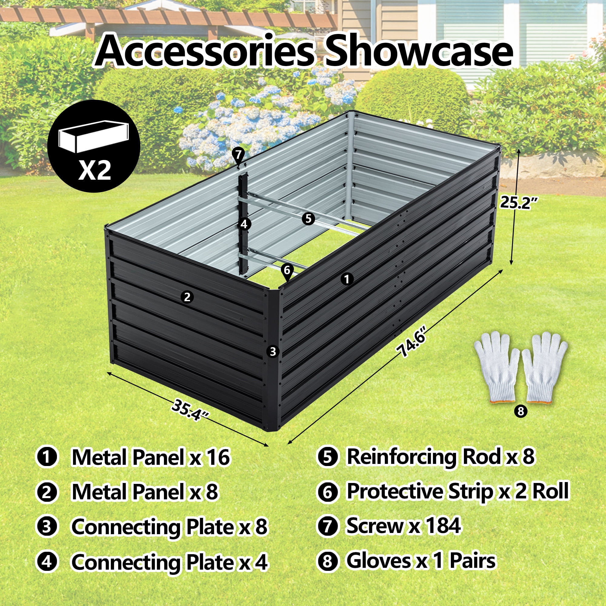 Leumius 2-Pack 6x3x2 FT Metal Raised Garden Beds, Reinforced Rustproof Colored Steel Planter Boxes for Vegetables, Flowers, Herbs and Succulents