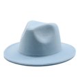 thumbnail image 1 of Sombrero de ala grande de fieltro de lana Simple para hombres y mujeres, sombrero de cadena de lana de estilo británico, sombrero de Jazz Retro clásico, moda de otoño e invierno, 1 pieza, 1 of 4