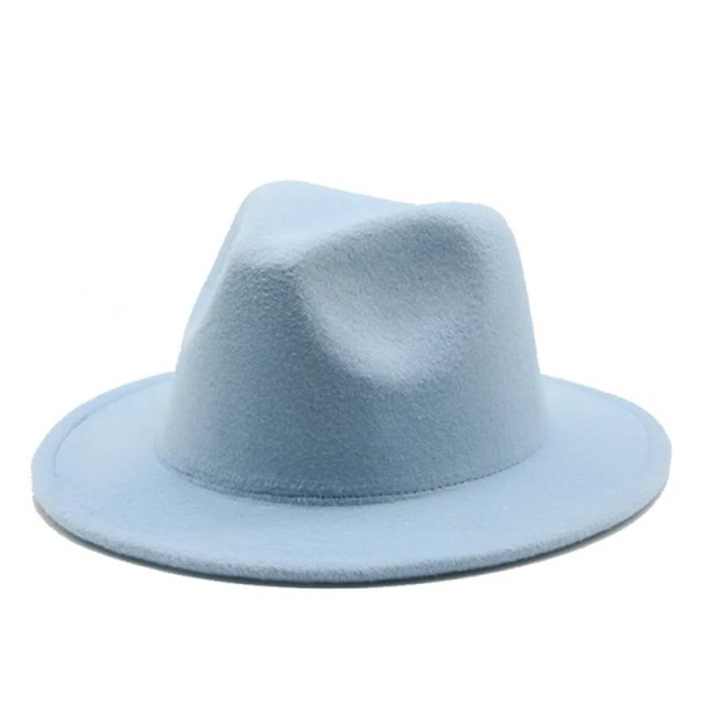 Sombrero de ala grande de fieltro de lana Simple para hombres y mujeres, sombrero de cadena de lana de estilo británico, sombrero de Jazz Retro clásico, moda de otoño e invierno, 1 pieza