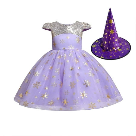 

TUOBARR Summer Savings Clearance! Ball Gown Dresses for Girls Children Baby Girls Polka Dots Gauze Skirt Halloween Cosplay Masquerade Dress Hat Set Purple 140