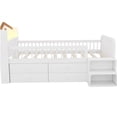 thumbnail image 7 of White Twin Low Loft Bed with LED Lights & Storage Drawers, House Design Bed Frame with Stairs, Solid Pine Wood, 7 of 7