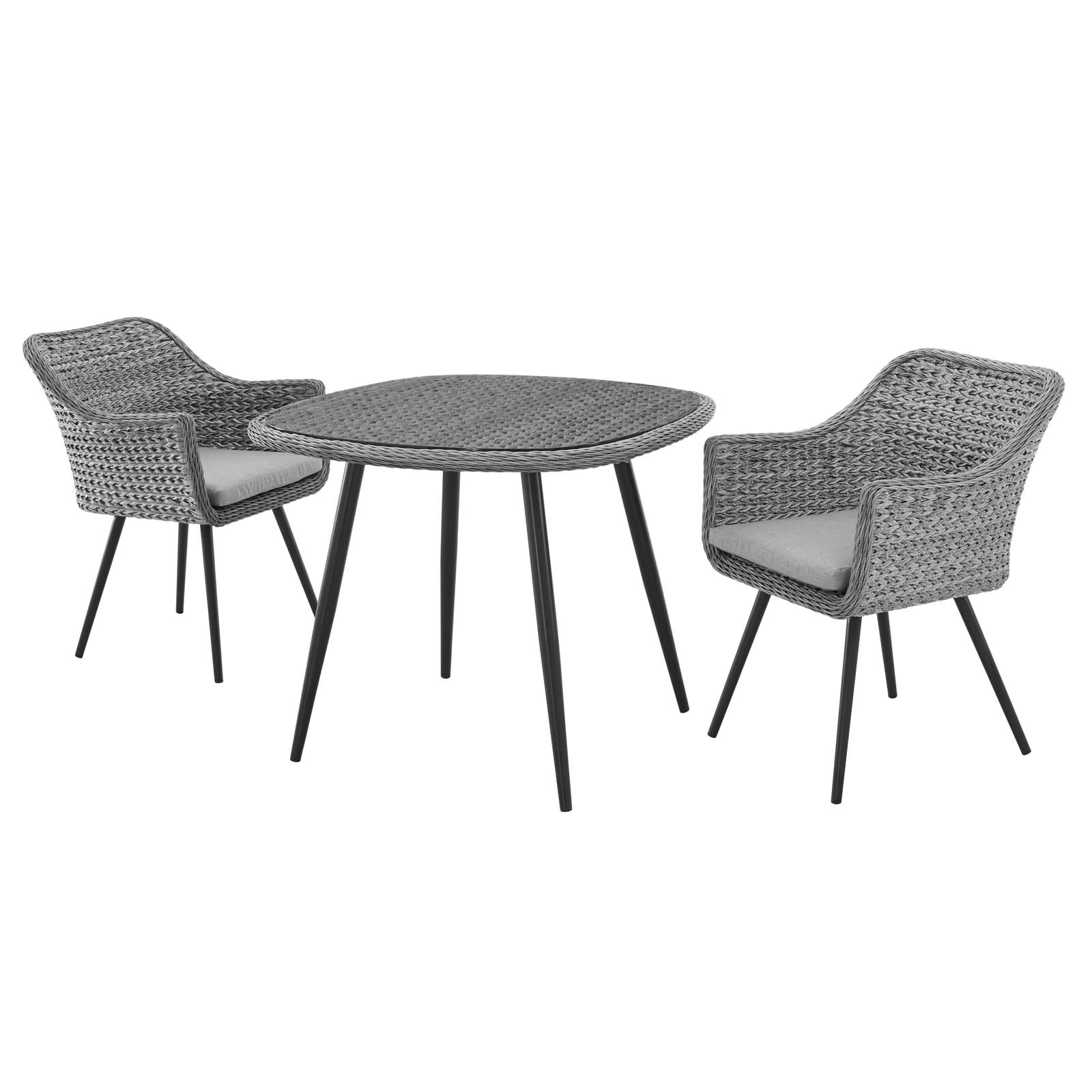 Contemporary Modern Urban Designer Outdoor Patio Balcony Garden Furniture Side Dining Chair and Table Set, Fabric Rattan Wicker Aluminum, Grey Gray - image 1 of 8